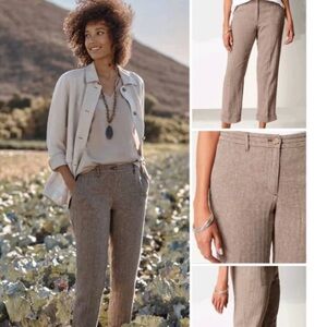 LINEN J JILL Linen Blend Herringbone Pants SZ 10T Coffee Color Tan Vacation EUC